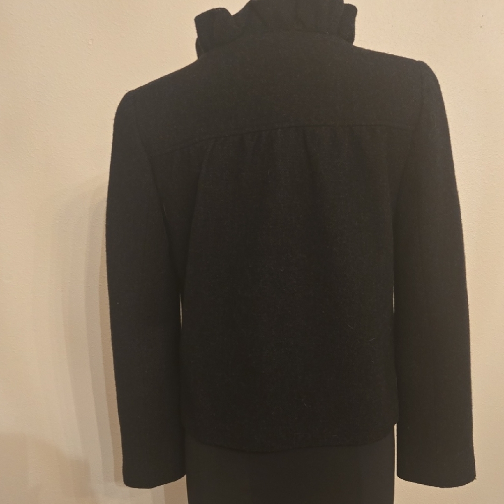 J.CREW Black 100% Wool W/Lining Ruffled Swing Jacket - Picture 3 of 4